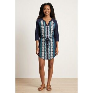 TINY Anthropolgie Womens Navy Blue Embroidered Geometric Tunic Dress - Size M